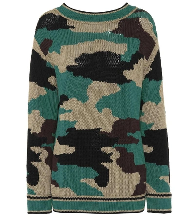 Shop Burberry Camouflage Cotton Sweater In Green