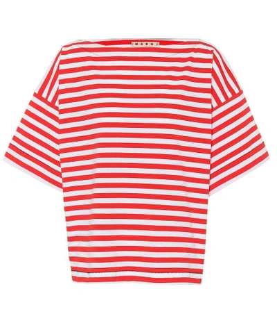 Shop Marni Striped Cotton T-shirt In Red
