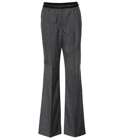 Shop Prada Plaid Wool Trousers In Grey