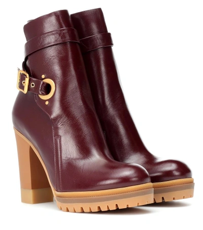 Shop Chloé Leather Ankle Boots In Purple