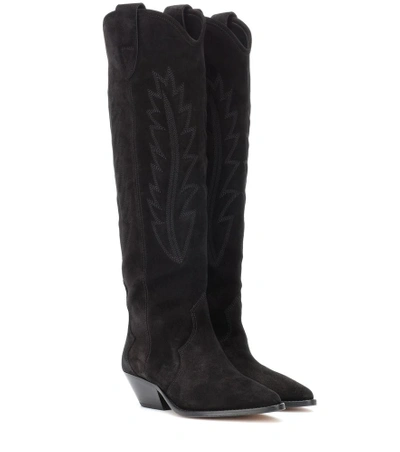 Shop Isabel Marant Denzy Suede Cowboy Boots In Black