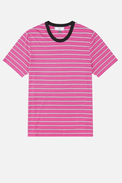 Shop Ami Alexandre Mattiussi Striped Short Sleeves T-shirt In Pink & Purple