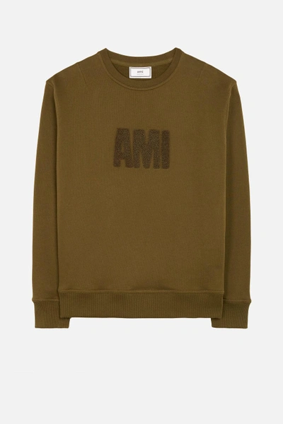 Shop Ami Alexandre Mattiussi Crewneck Sweatshirt Big Ami Embroidered Patch In Green