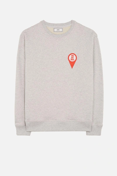 Shop Ami Alexandre Mattiussi Crewneck Sweatshirt Red Patch You Are Here In Grey