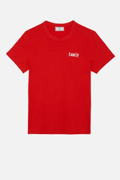 Shop Ami Alexandre Mattiussi T-shirt With Family Embroidery In Red