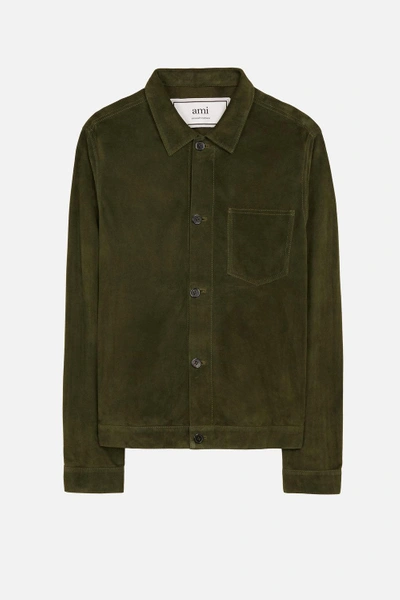 Shop Ami Alexandre Mattiussi Suede Overshirt Without Lining In Green