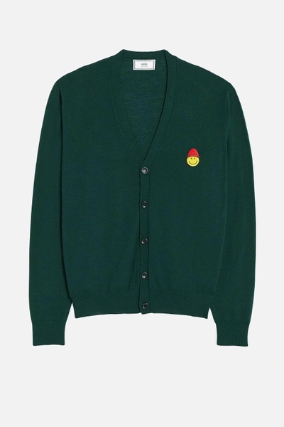 Shop Ami Alexandre Mattiussi Cardigan Smiley Chest Patch In Green
