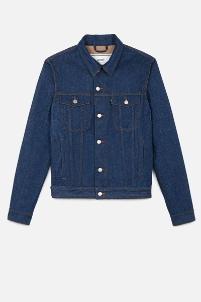 Shop Ami Alexandre Mattiussi Bi Material Denim Jacket In Blue