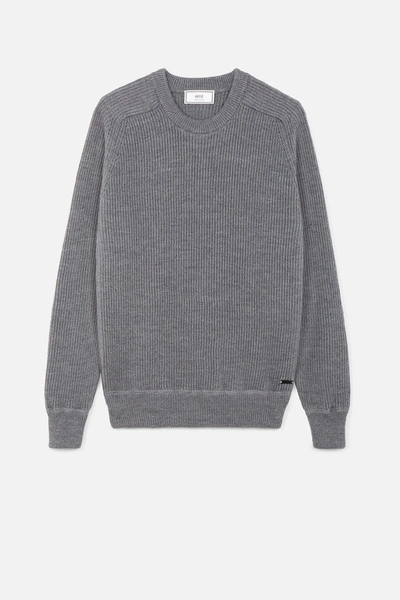 Shop Ami Alexandre Mattiussi Crew Neck Elbow Patches Fisherman's Rib Sweater In Grey