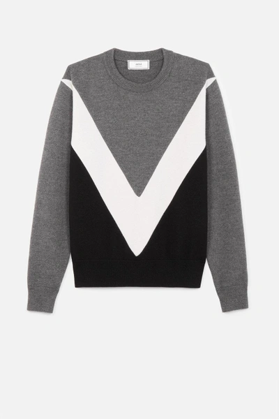 Shop Ami Alexandre Mattiussi Tricolor Crew Neck Sweater With Contrasted Bands In Grey