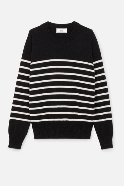 Shop Ami Alexandre Mattiussi Breton Stripes Crewneck Sweater In Black