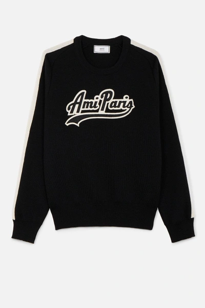 Shop Ami Alexandre Mattiussi Fine Rib Crewneck Sweater In Black