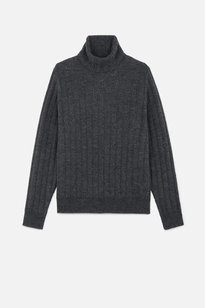 Shop Ami Alexandre Mattiussi Turtleneck Flat Ribbed Sweater In Grey