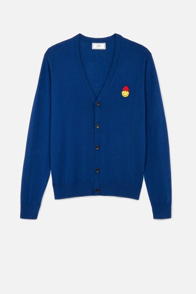 Shop Ami Alexandre Mattiussi Cardigan Smiley Chest Patch In Blue