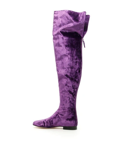 Shop Alberta Ferretti Velvet Knee-high Boots In Viola (purple)