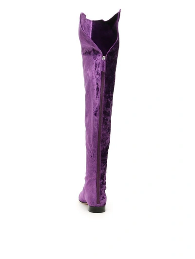Shop Alberta Ferretti Velvet Knee-high Boots In Viola (purple)