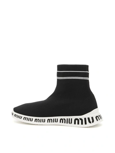 Shop Miu Miu Logo Sock Sneakers In Nero Bianco
