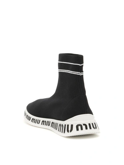 Shop Miu Miu Logo Sock Sneakers In Nero Bianco