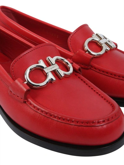 Shop Ferragamo Gancini Loafers In Rosso