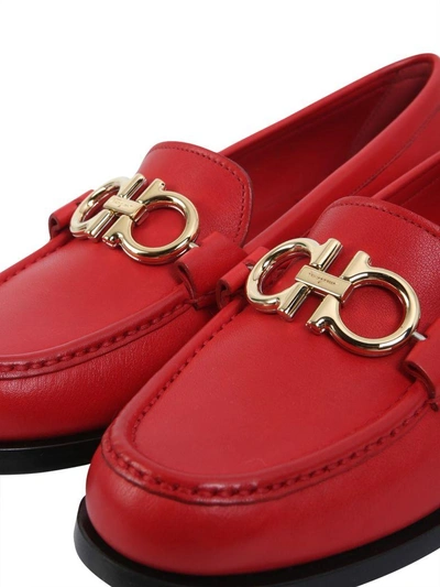 Shop Ferragamo Gancini Loafers In Rosso
