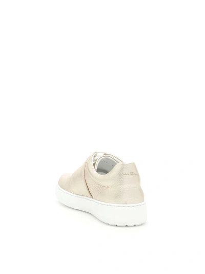 Shop Ferragamo Calfskin Fasano Sneakers In Sahara (metallic)