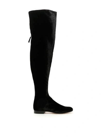 Shop Alberta Ferretti Velvet Knee-high Boots In Nero (black)