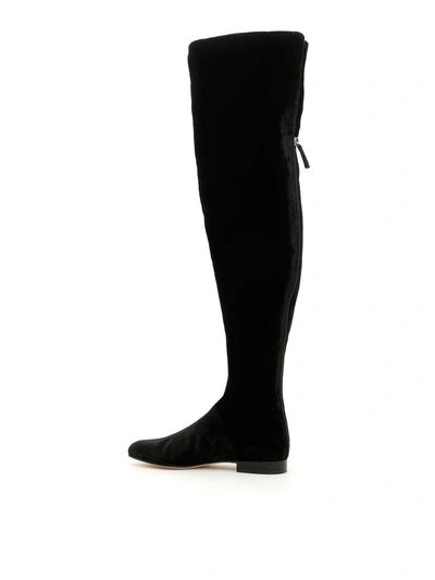 Shop Alberta Ferretti Velvet Knee-high Boots In Nero (black)