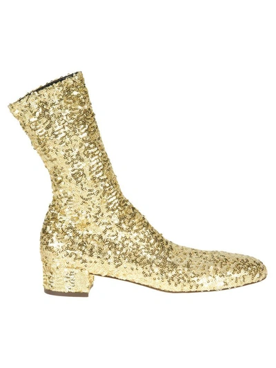 Shop Dolce & Gabbana Flat Sequin Boot In Gold