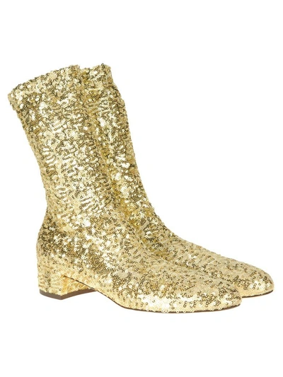 Shop Dolce & Gabbana Flat Sequin Boot In Gold