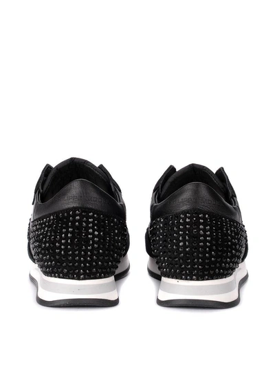 Shop Philippe Model Tropez Diamond Black Leather And Suede Sneaker In Nero