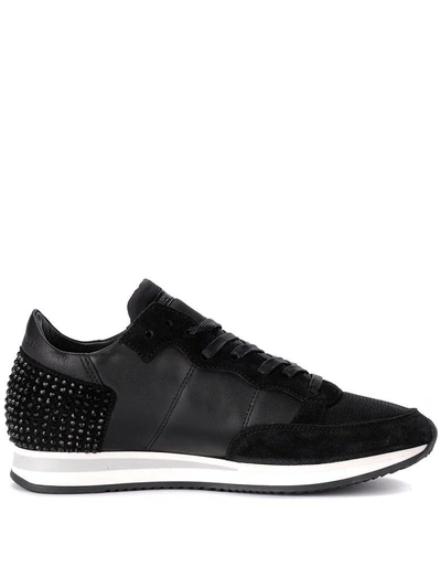 Shop Philippe Model Tropez Diamond Black Leather And Suede Sneaker In Nero