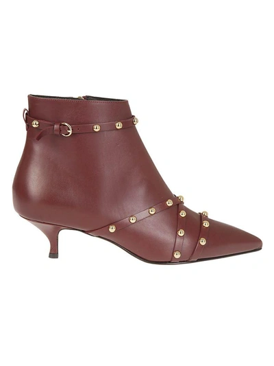 Shop Red Valentino Studded Ankle Boots In Vino