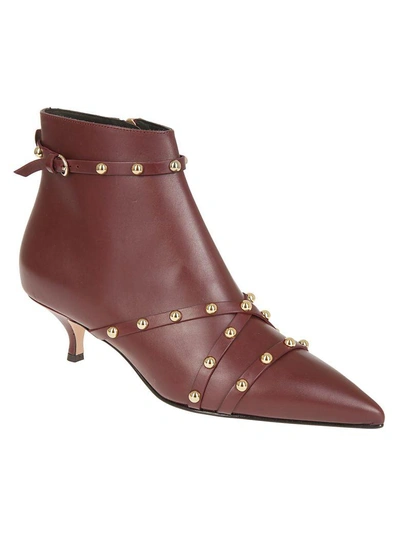 Shop Red Valentino Studded Ankle Boots In Vino