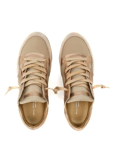 Shop Philippe Model Tropez Sneaker In Beige And Bronze Suede And Fabric.