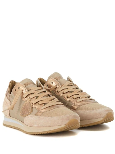 Shop Philippe Model Tropez Sneaker In Beige And Bronze Suede And Fabric.