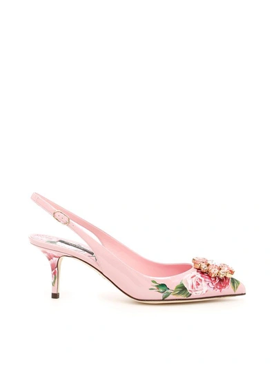 Shop Dolce & Gabbana Peony Print Bellucci Slingbacks In Peonie Fdo Panna (pink)