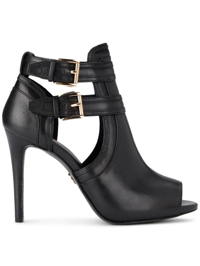 Shop Michael Kors Blaze Black Leather Ankle Boots With Buckles In Nero