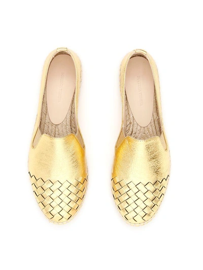 Shop Bottega Veneta Woven Leather Espadrilles In Light Gold (metallic)