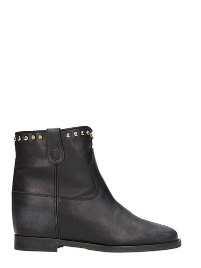 Shop Via Roma 15 Black Leather Wedge Ankle Boots