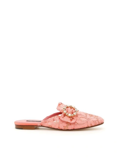 Shop Dolce & Gabbana Lace Jackie Slippers In Peonia (pink)