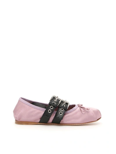 Shop Miu Miu Satin Ballerinas In Geranio+nero|viola