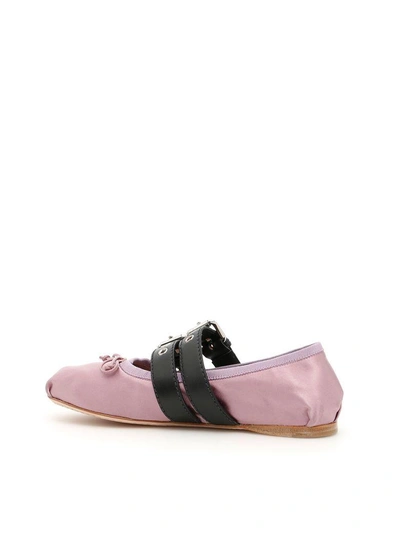 Shop Miu Miu Satin Ballerinas In Geranio+nero|viola