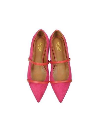 Shop Malone Souliers Maureen Red Suede And Cherry Nappa Flat Pumps In Maize