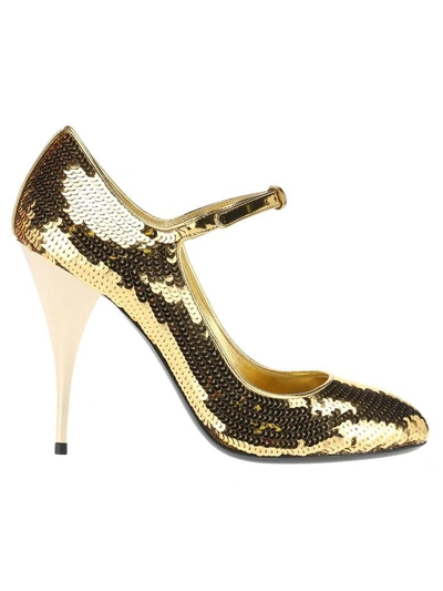 Shop Miu Miu Mary Jane In Gold