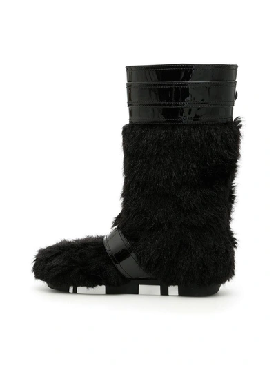 Shop Miu Miu Faux Shearling And Patent Boots In Nero (black)