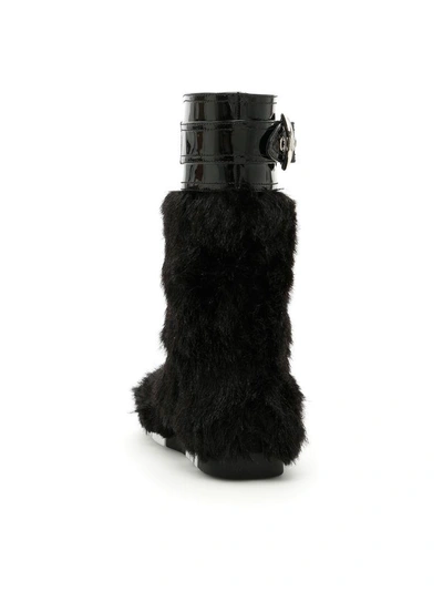 Shop Miu Miu Faux Shearling And Patent Boots In Nero (black)