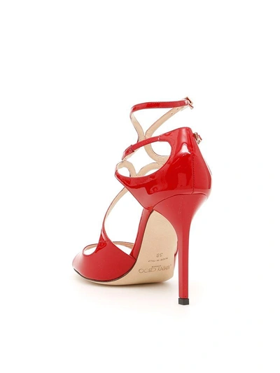 Shop Jimmy Choo Lang Patent Sandals In Redrosso