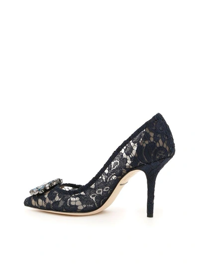 Shop Dolce & Gabbana Lace Bellucci Pumps In Blu Notte (blue)