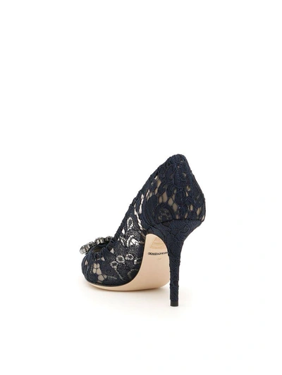 Shop Dolce & Gabbana Lace Bellucci Pumps In Blu Notte (blue)