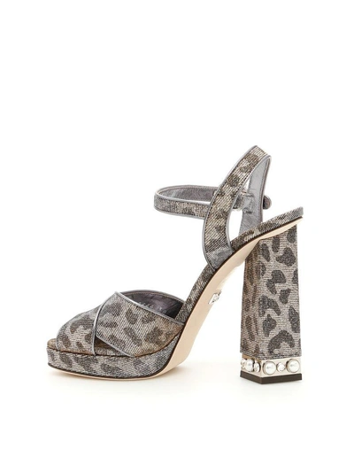 Shop Dolce & Gabbana Leopard Print Lurex Keira Sandals In Oro Argento (silver)